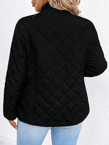 Vista 2 de MakeMeChic Abrigo de manga larga con cremallera para mujer, talla grande, color liso, casual, con bolsillos