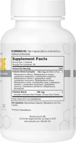 Vista 2 de NBI Rescate del vientre: mezcla de probióticos y prebióticos para mujeres y hombres, una vez al día para la salud digestiva, de la piel