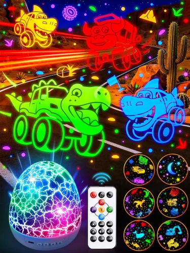 Vista 9 de PIKOY Juguetes de dinosaurio para niños de 3 a 5 años, regalos de Pascua para niños, juguetes de luz nocturna, proyector de luz nocturna, huevos