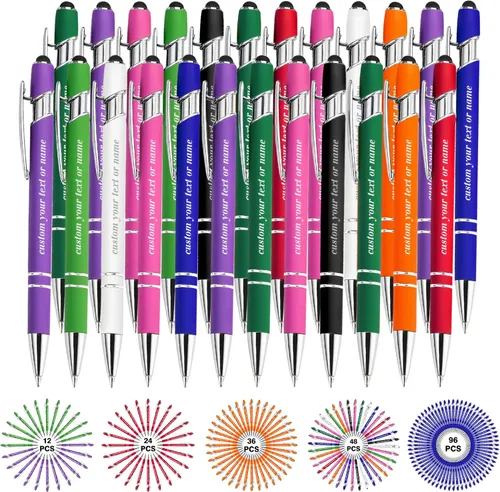 Vista 10 de Bolígrafos personalizados con nombre a granel, juego de bolígrafos personalizados, lápiz capacitivo grabado, logotipo, texto, regalo para negocios