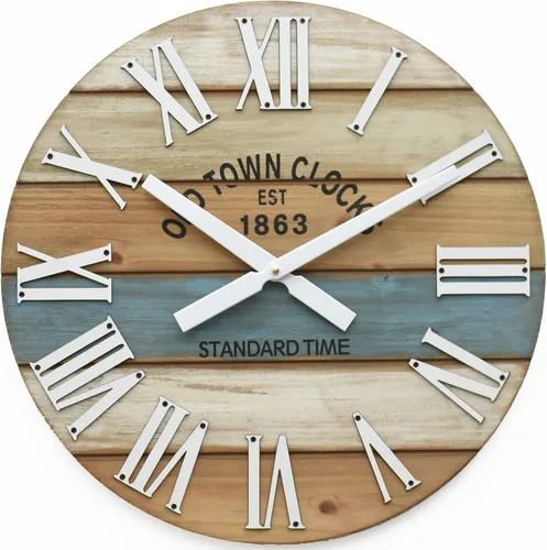 Vista 9 de Reloj de pared de madera multicolor de 18.0 in, playa costera marítima (azul, 18 pulgadas)
