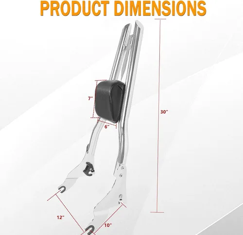 Vista 2 de Respaldo Sissy Bar Cromado Desmontable con Almohadilla Trasera para Pasajero para Modelos Harley Davidson Touring 2009-2024 Street Glide, CVO Road