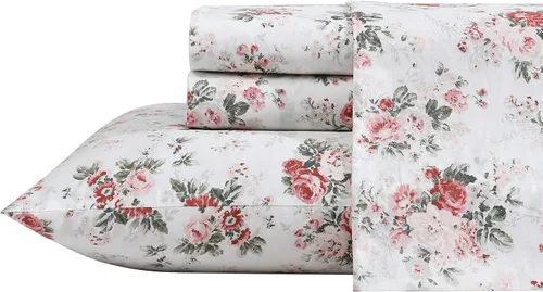 Vista 8 de Laura Ashley - Juego de sábanas individual, ropa de cama de percal de algodón fresca y suave con bolsillos profundos, ligera para comodidad durante