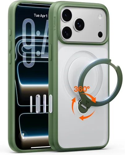 Vista 8 de TORRAS Soporte magnético giratorio 360 mejorado para iPhone 15 Pro, compatible con MagSafe, soporte integrado y soporte de anillo, protectora