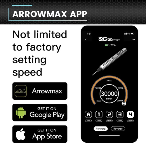 Vista 3 de AM ARROWMAX Mini bolígrafo de grabado, herramienta giratoria con 42 puntas, funda de aluminio, control de movimiento inteligente, OLED, aplicación