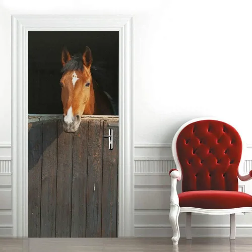 Vista 52 de Calcomanías 3D para puerta, murales para despegar y pegar, papel tapiz de caballo, calcomanías autoadhesivas extraíbles de PVC, impermeable, póster