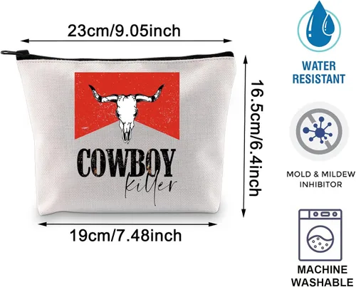 Vista 2 de BLUPARK Cowboy Killer Bolsa de cosméticos Western Cowgirl Regalo Mujeres Salvaje Vintage Western Rodeo Bolsa con cremallera Bolsa Gráfica Bull