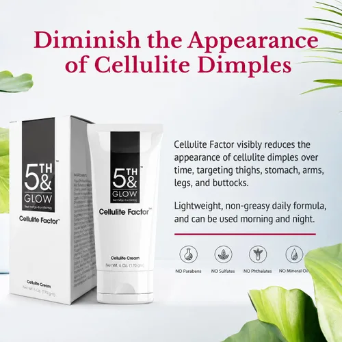 Vista 2 de 5th & Glow Cellulite Factor - Crema tensora de la piel para cuerpo, muslos, piernas y glúteos, loción anticelulítica reafirmante de la piel para una