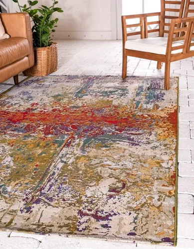 Vista 8 de Unique Loom Outdoor Modern Collection - Alfombra arrugada (4 pies 1 pulgada octágono multi/dorado)