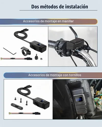 Vista 5 de EXTRACTME Cargador USB para motocicleta, 6.8A Carga rápida 3.0 Cargador de teléfono USB dual para motocicleta con voltímetro y interruptor