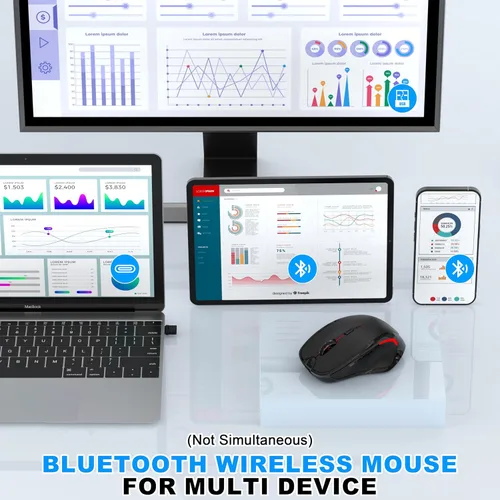Vista 2 de Ratón inalámbrico Bluetooth para MacBook, laptop, iPad Air/Pro, mouse óptico silencioso recargable con Jiggler, modo dual Bluetooth 5.2/3.0 y 2.4G