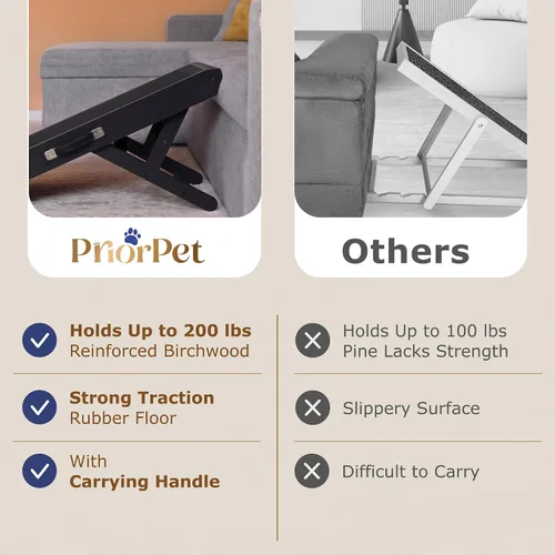 Vista 9 de Rampa para perros para sofá, antideslizante, resistente, plegable, soporta hasta 200 libras, ajustable de 7 a 20 pulgadas, plataforma de aterrizaje