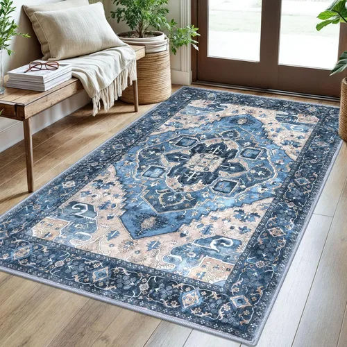 Vista 124 de SIILOOM Alfombra lavable de 2 x 3 pies, alfombra suave color taupe ceniza para entrada, tapete antideslizante para puerta de interior, tapete