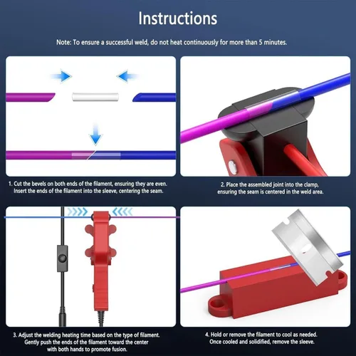 Vista 4 de 3D Filament Welder, 1.75Mm/2.85Mm Connector Tool, 240℃ Temperature, Consumables Splicer, Repair Broken Filaments for Pla, Abs, Petg, TPU, Pc, Pp