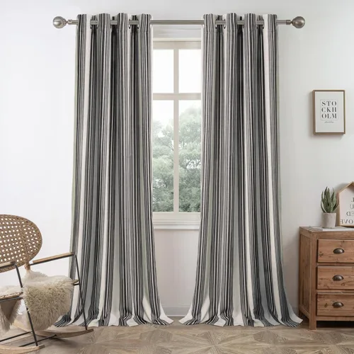 Vista 18 de DriftAway Chris Linen - Cortinas opacas con capa térmica y reductora de sonido, 63 pulgadas de largo para dormitorio, cortinas estampadas a rayas
