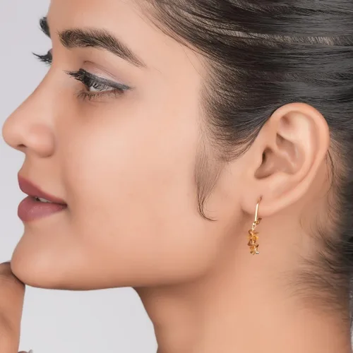 Vista 2 de Gempires - Aretes de cristal citrino con cierre de palanca de piedra natal de noviembre, hipoalergénicos, chapados en oro, ligeros aretes colgantes