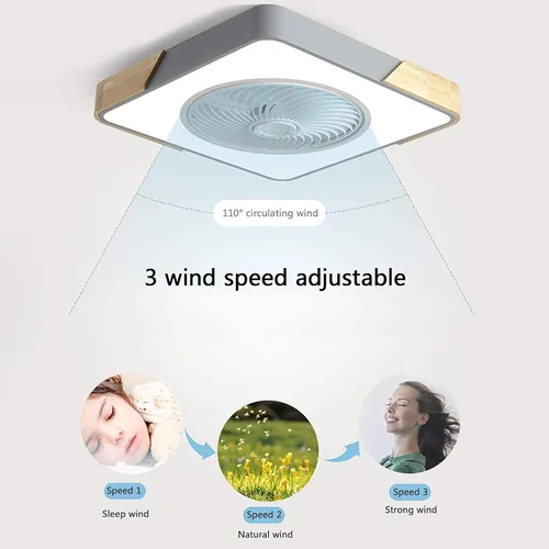 Vista 5 de Ventilador de techo con luz y control remoto, aspas invisibles silenciosas, lámpara de techo moderna regulable para dormitorio, sala de estar, gris