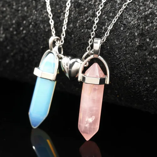 Vista 6 de Crystal Friendship Matching Couples Necklaces for Women Men with Magnetic Heart Charm, Dainty Rose Quartz Best Friends BFF Necklace for 2 Girls
