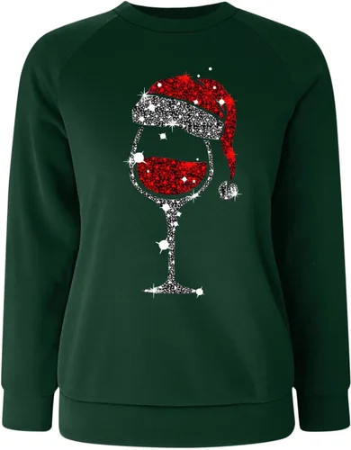 Vista 4 de Camisetas de Navidad para mujer, camiseta gráfica de copa de vino tinto, camiseta de entrenamiento, ejercicio, cuello redondo, camisas básicas