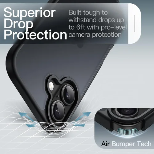 Vista 3 de JETech Funda mate para iPhone 17 de 6.3 pulgadas, protección contra caídas de grado militar, carcasa trasera translúcida esmerilada minimalista