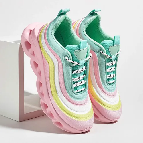 Vista 3 de LUCKY STEP Tenis de moda para mujer, con plataforma gruesa, teñido anudado, arcoíris.