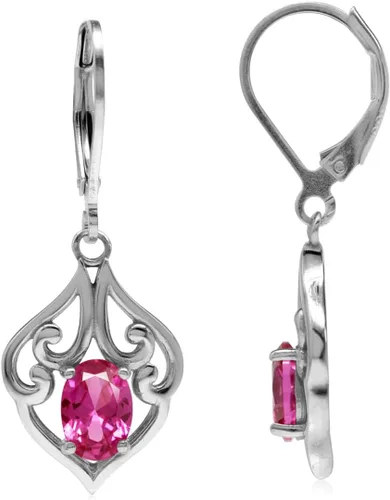 Vista 17 de Silvershake Aretes colgantes de plata de ley 925 chapados en oro blanco o amarillo con piedra natal ovalada de 0.276 x 0.197 in, estilo victoriano