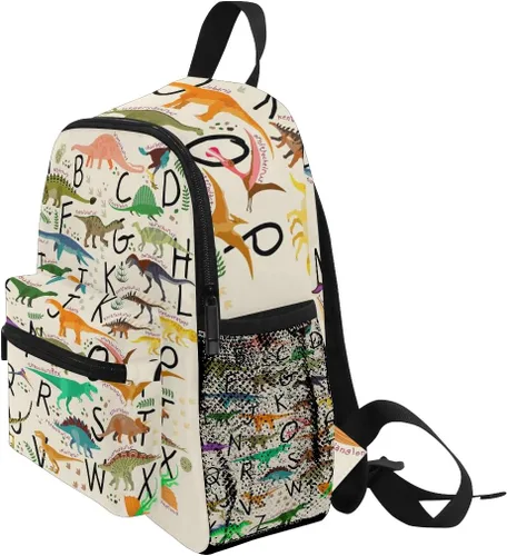 Vista 3 de Bonita mochila de dinosaurio del alfabeto para niños y niñas mochila infantil de dinosaurio para niños preescolares bolsa de libros para guardería