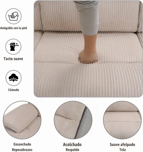 Vista 6 de Sofá seccional reclinable eléctrico, sofá de felpa beige y gris, sofá seccional con consola de almacenamiento, sofá reclinable para sala de estar