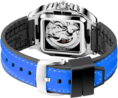 Vista 17 de FORSINING Reloj de pulsera con diseño de esqueleto impermeable para hombre, automático, steampunk, correa de silicona, luminoso cuadrado