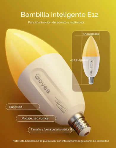 Vista 4 de Govee Bombilla LED E12, bombillas inteligentes para candelabros / sala de estar, bombillas de candelabro que cambian de color funcionan con materia