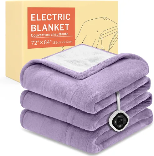 Vista 34 de HOMLYNS LuxeHeat - Manta térmica eléctrica tamaño King, manta térmica de franela suave Sherpa con 10 ajustes de calor, temporizador de 1 a 10 horas