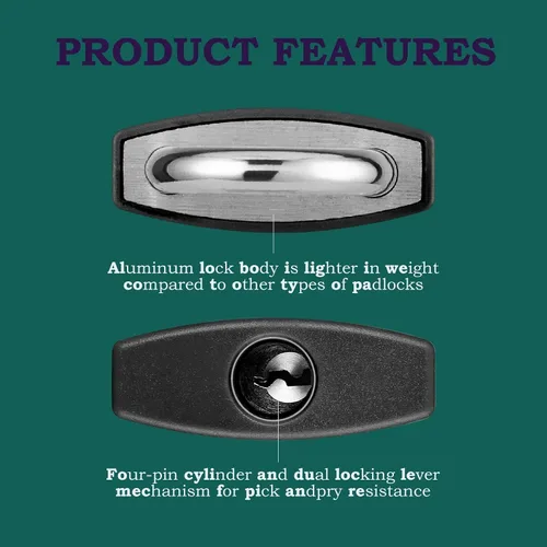 Vista 4 de Guliffen Paquete de 2 Candados de Aluminio Cubiertos con Llave, Candado Negro para Casillero con Grillete Largo para Portones, Cercas, Cajas