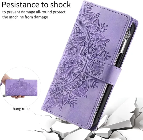 Vista 6 de Asuwish Funda de teléfono para Samsung Galaxy A04e con protector de pantalla de vidrio templado y correa para la muñeca Mandala Flower de cuero