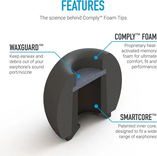 Vista 3 de Comply SmartCore Audio Pro Premium - Puntas de espuma viscoelástica con protector de sudor, se adapta a la mayoría de los auriculares, se adapta a