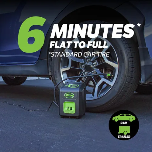 Vista 4 de Slime 40052 Inflador de neumáticos, enchufe portátil para automóvil y hogar, SUV, compresor de aire 4x4, apagado automático Inflate Right