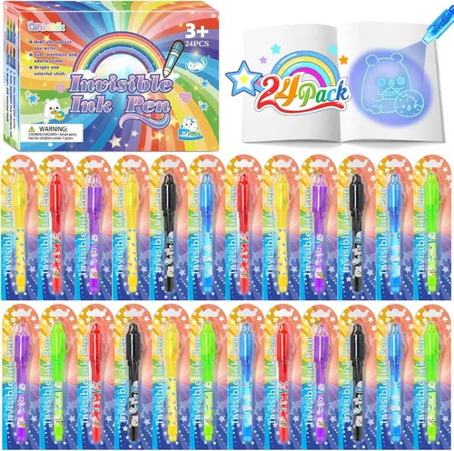 Vista 10 de GIFTINBOX Bolígrafo de tinta invisible con luz UV para niños, 12 bolígrafos espía para fiestas para niños de 8 a 12 años, marcador mágico