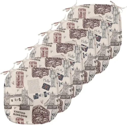 Vista 146 de Lunarable Cojín de asiento para silla de café, siluetas de taza de café expreso con frijoles fuente de cafeína, ilustración de bebidas gourmet