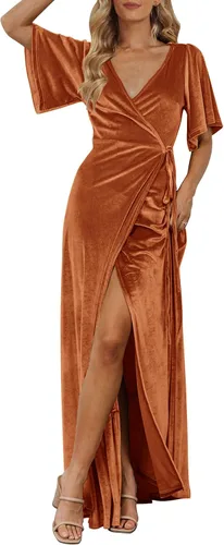 Vista 14 de MEROKEETY Vestido largo de terciopelo con cuello en V para mujer, invitada Negro