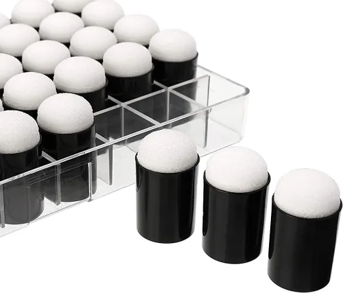 Vista 5 de 40 esponjas de pintura de dedos con caja de almacenamiento, esponjas redondas lavables no tóxicas, herramientas de manualidades sin BPA para niños