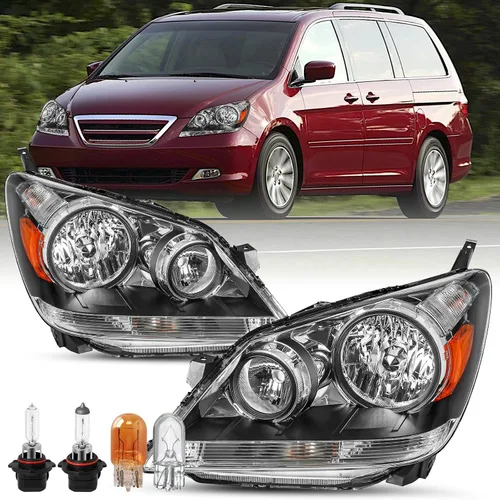 Vista 10 de SOCKIR - Para Honda Odyssey 2005-2010 Conjunto de faros delanteros negro Carcasa negra y reflector transparente