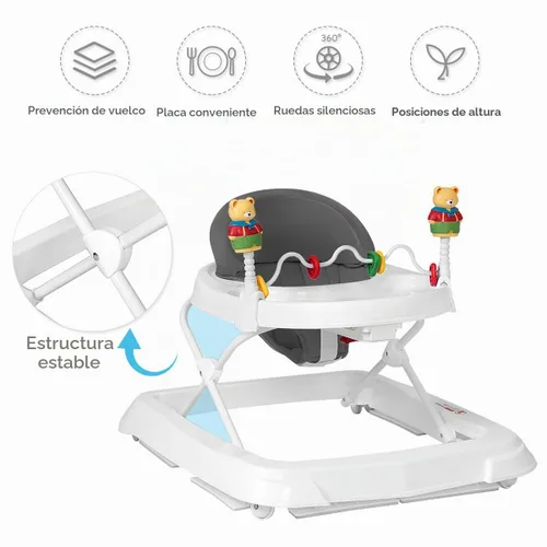 Vista 8 de Andador de bebé con ruedas para niños y niñas Gris