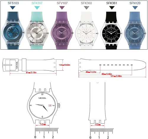 Vista 5 de MCXGL Correa de repuesto de silicona ultrafina compatible con Swatch Skin Series no Second Watch 0630in