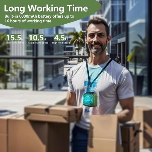 Vista 2 de Ventilador de cintura portátil – Batería de 6000 mAh, 3 velocidades, flujo de aire fuerte, hasta 16 horas de tiempo de trabajo, ventilador portátil
