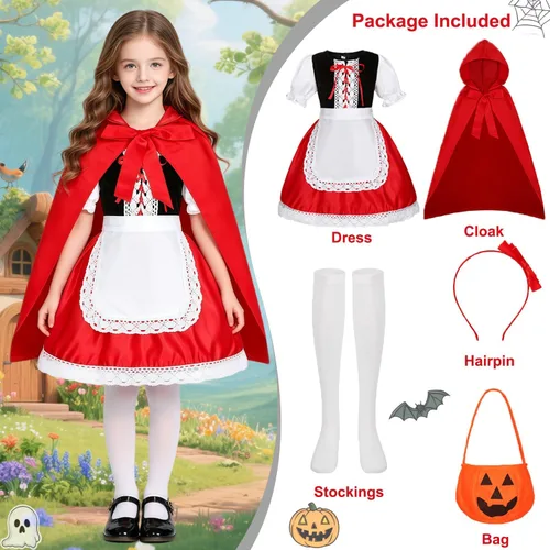 Vista 2 de Disfraz de Caperucita Roja para Niñas, Disfraces de Halloween, cuento de hadas, Personaje, Cosplay