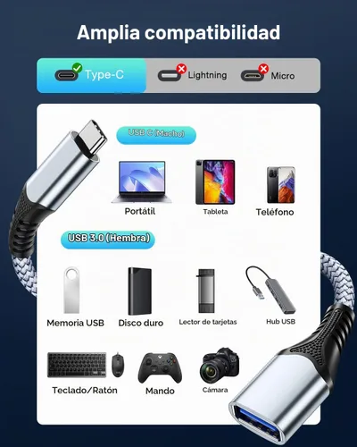 Vista 6 de Adaptador USB C a USB 3.0 OTG, paquete de 2 USB C macho a USB 3.0 hembra OTG cable Thunderbolt3 On The Go para Samsung Galaxy S20 S20+ Ultra S8 S9