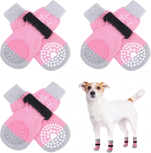 Vista 25 de SCENEREAL 6 piezas de calcetines antideslizantes para perros para prevenir lamido de patas para pavimento caliente/frío, calcetines de agarre