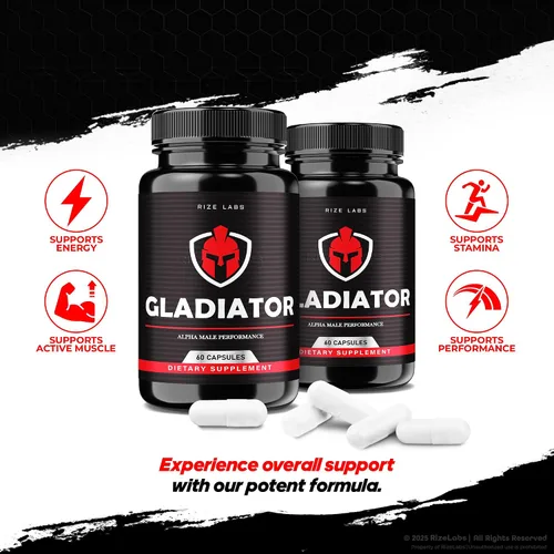 Vista 6 de rize labs Cápsulas de gladiador para hombres - Pastillas para el rendimiento, suplemento para un apoyo de máxima fuerza Pastillas ultra puras