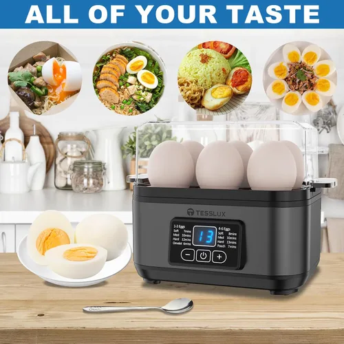 Vista 6 de Tesslux Cocedor Eléctrico Rápido de Huevos, Capacidad para 6 Huevos para Huevos Duros, Huevos Escalfados, Huevos Revueltos, o Fabricante de Gris