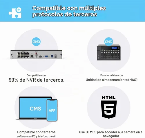 Vista 9 de (Compatible con Hikvision) H.VIEW Cámara POE para exteriores de 5 MP con torreta de seguridad IP, visión nocturna IR de 100 pies, lente fija