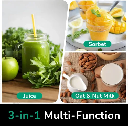 Vista 2 de Canoly 3-in-1 Cold Press Juicer C16, Makes Juice & Sorbet & Nut Milk 6" Extra Wide Feed Chute, Durable AC Brushless Motor, Self Precut System